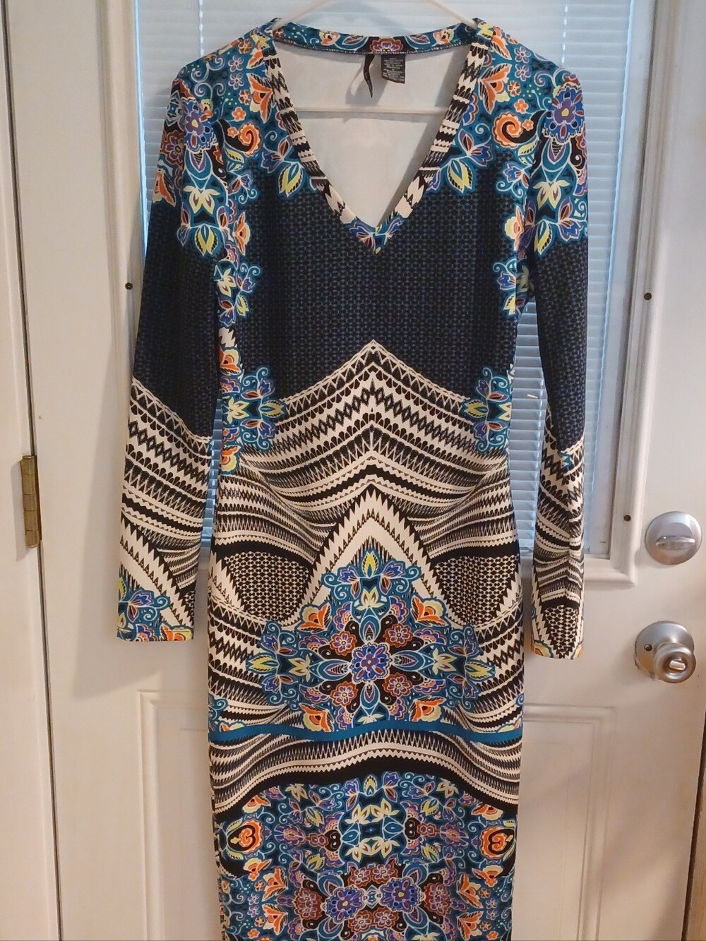 Fire Los Angeles Multicolor Patterned Midi Dress- Long Sleeves- M-
